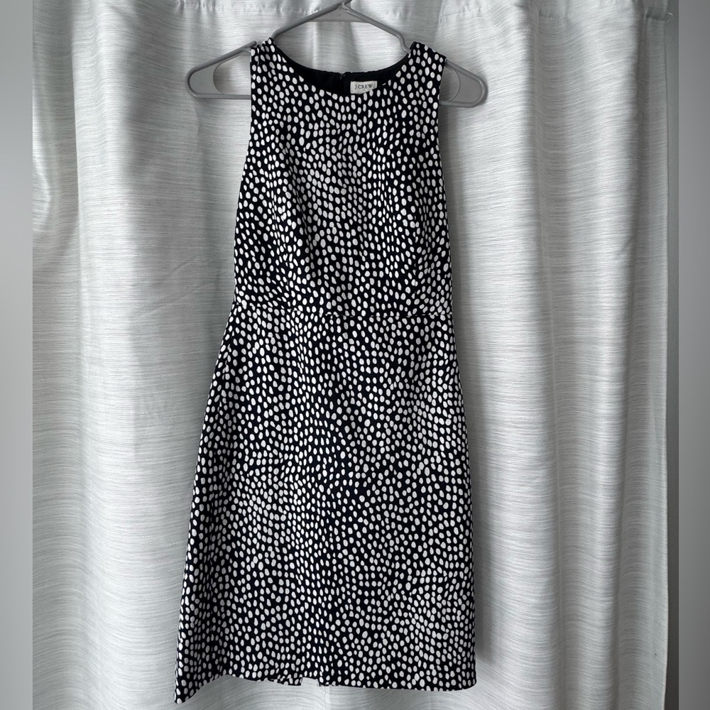 J. Crew Navy Blue and White Patterned Midi Dress
